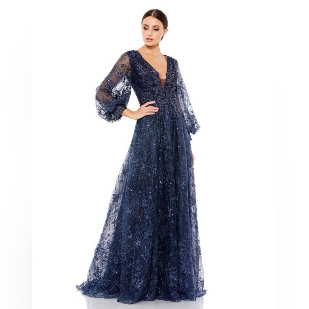 Mac Duggal 20283 Elegant Navy Blue Lace Evening Gown/ Size 10